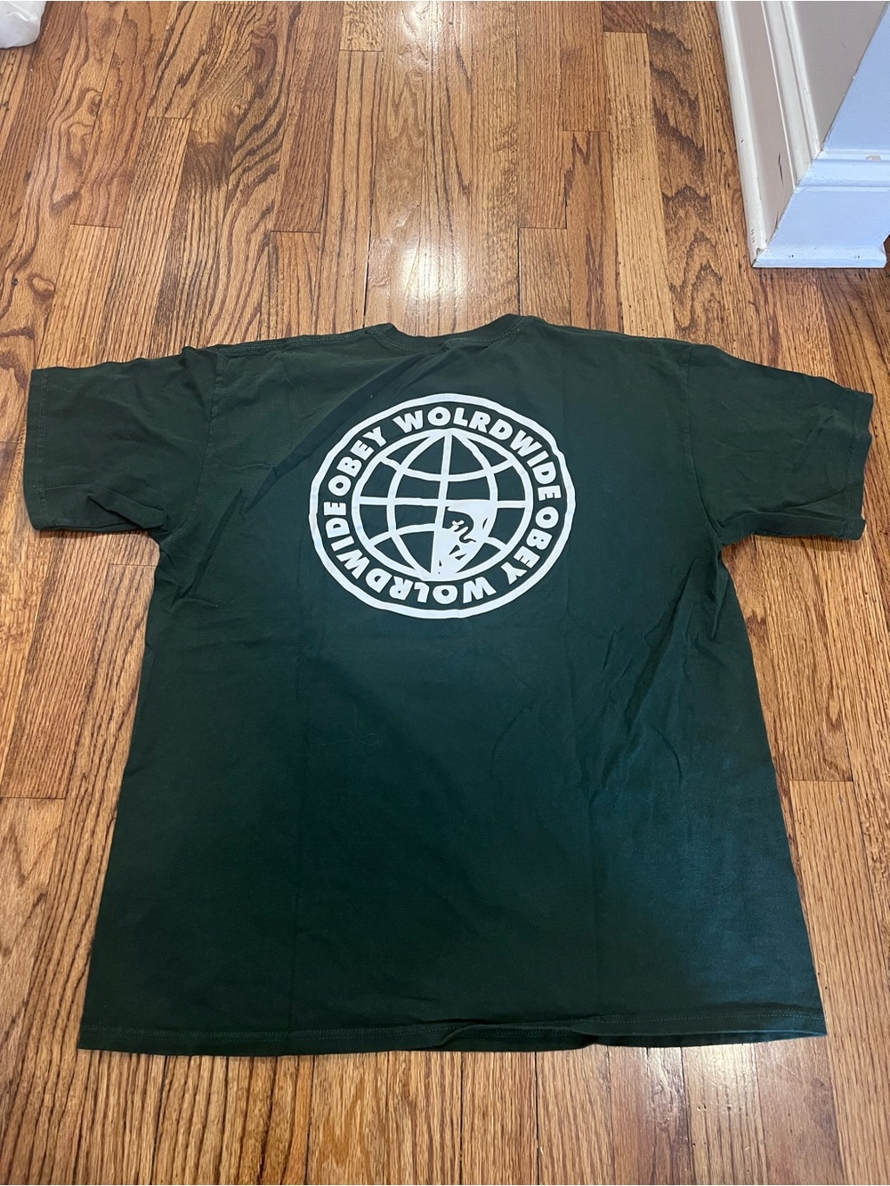 Obey Men's Short Sleeve T-Shirt Crew Neck Graphic Print Dark Green Size XL